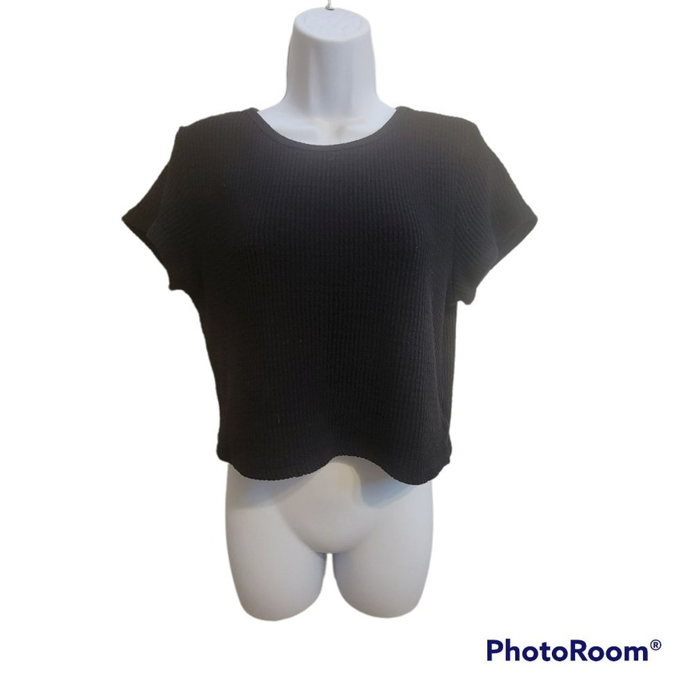 American Eagle Women's Black Waffle Sweater Mid-Crop Top Size Large EUC